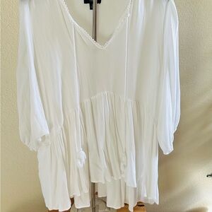 Lumiere white Peasant Blouse with Tassel Details